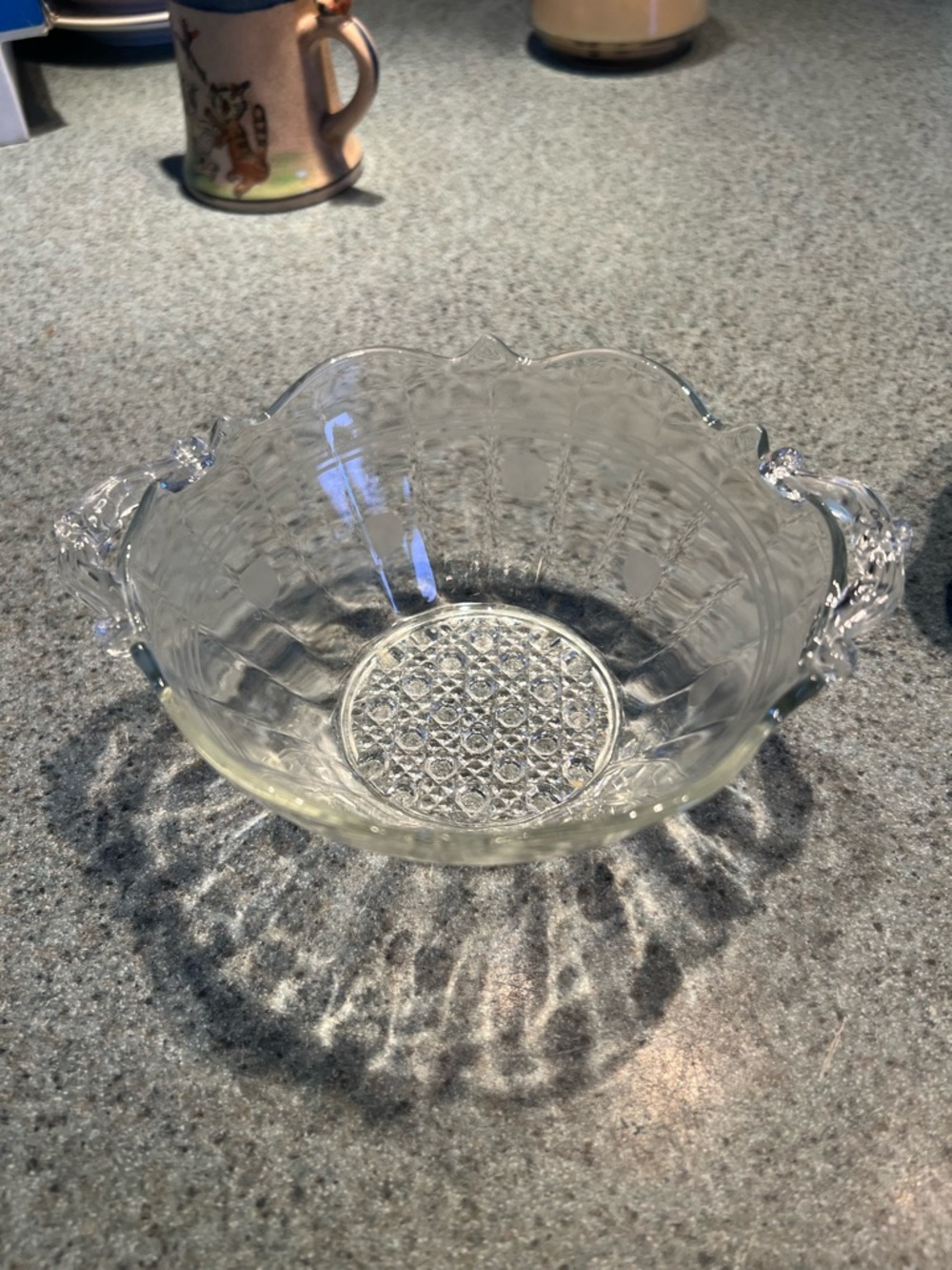 Clear Pressed Glass Serving Bowl with Handles